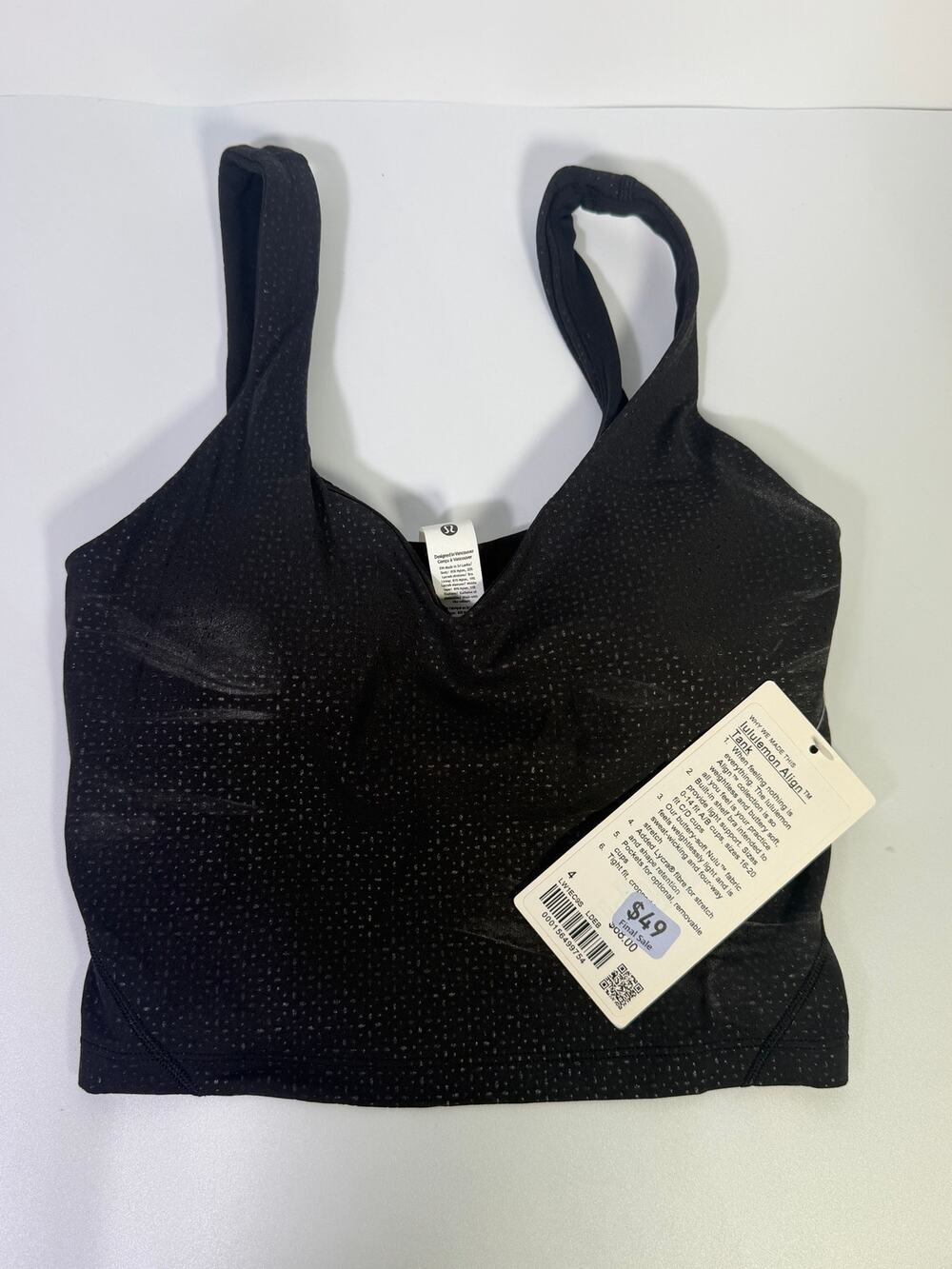 Lululemon Align Tank Top Black Sparkle Women’s Size 4 Built-In Bra NWT